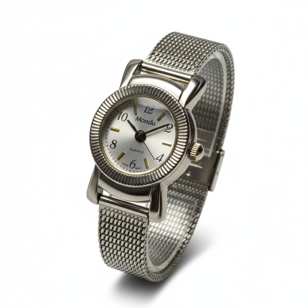 Mondu Japan Movt Ladies Silver Tone Mesh Band Analog‎ Quartz Watch